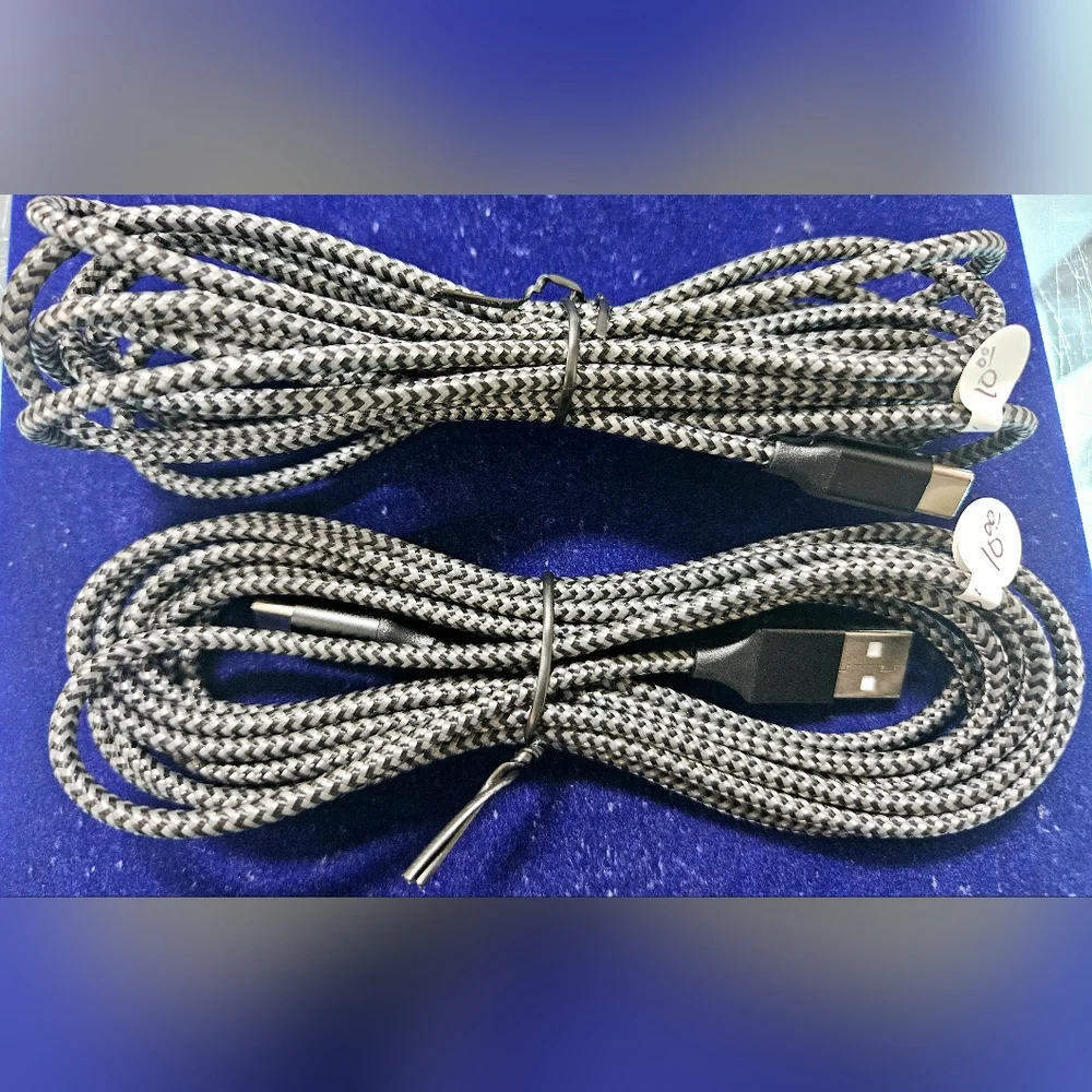 2 New 10ft USB to C Charging Cords, Braided Gray/Black